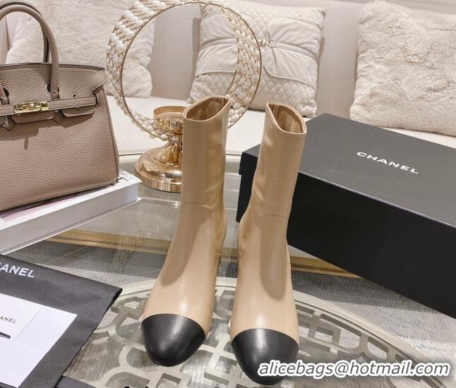 Best Quality Chanel Lambskin Heel Ankle Boots 4.5cm with Pearls Beige 828016