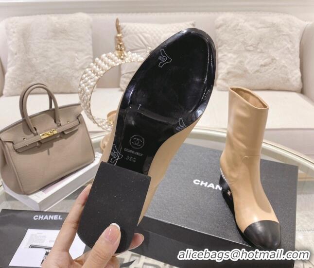 Best Quality Chanel Lambskin Heel Ankle Boots 4.5cm with Pearls Beige 828016