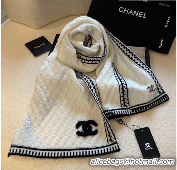 Hot Style Chanel Knit Long Scarf 30x190cm CH1028 White 2023