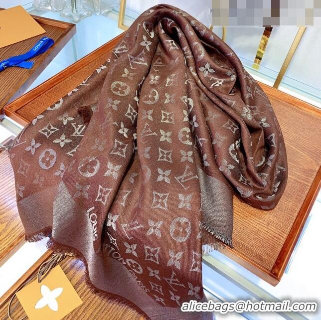 Shop Discount Louis Vuitton Monogram Scarf LV103014 Silver/Dark Brown 2023