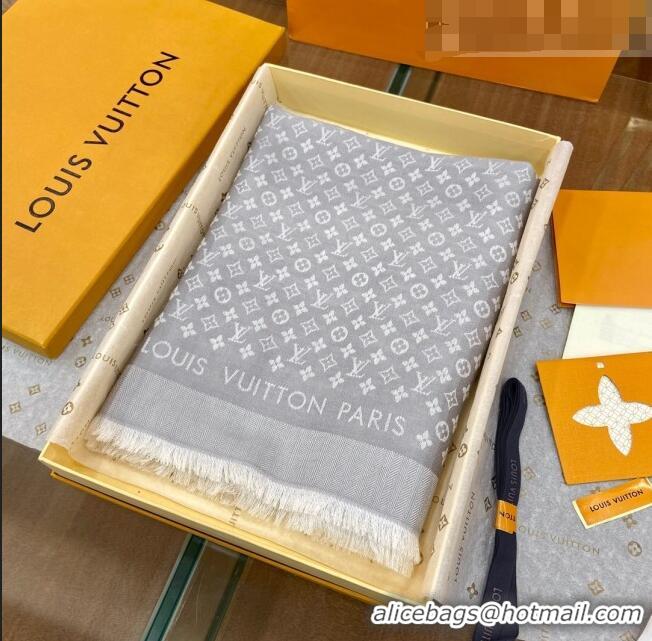 Inexpensive Louis Vuitton Wool & Silk Monogram Scarf LV103021 Grey 2023