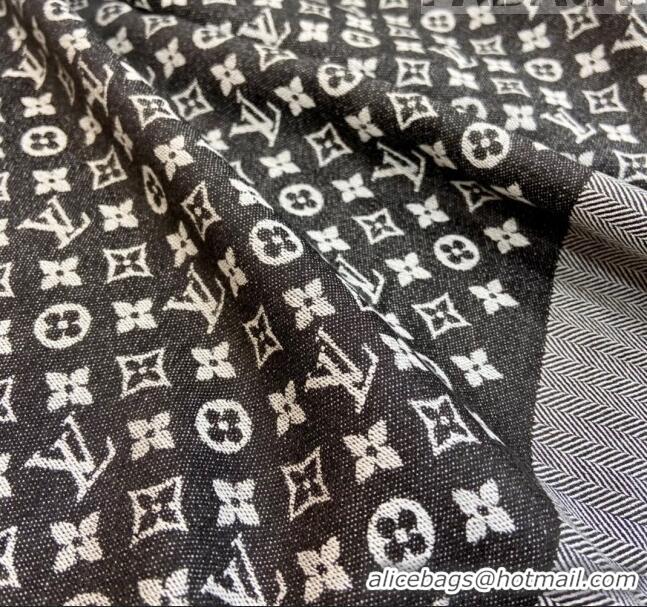 Reasonable Price Louis Vuitton Wool & Silk Monogram Scarf LV103022 Black 2023