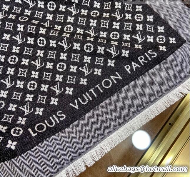 Reasonable Price Louis Vuitton Wool & Silk Monogram Scarf LV103022 Black 2023