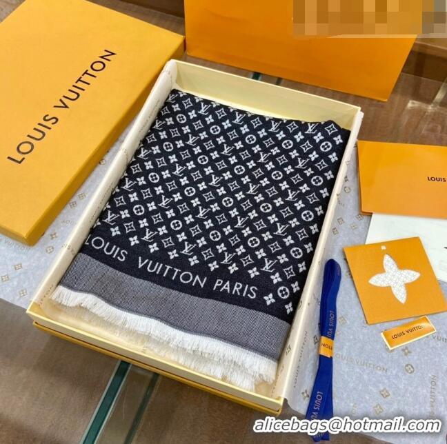 Reasonable Price Louis Vuitton Wool & Silk Monogram Scarf LV103022 Black 2023