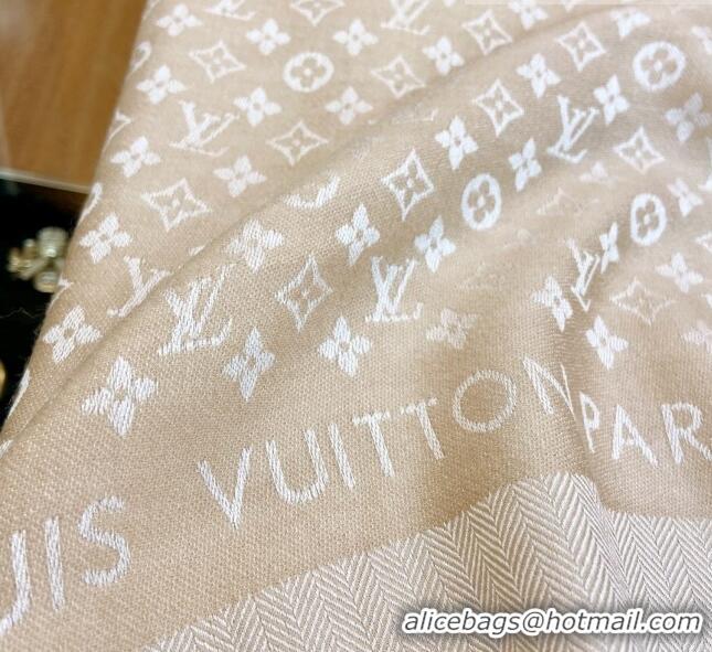 Unique Grade Louis Vuitton Wool & Silk Monogram Scarf LV103023 Beige 2023