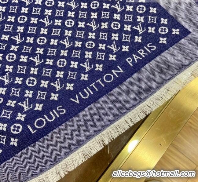 Hot Sell Cheap Louis Vuitton Wool & Silk Monogram Scarf LV103024 Blue 2023