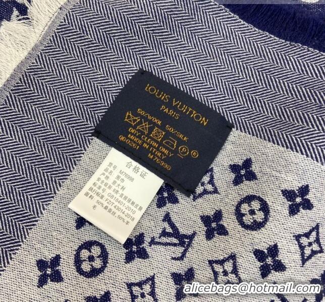 Hot Sell Cheap Louis Vuitton Wool & Silk Monogram Scarf LV103024 Blue 2023