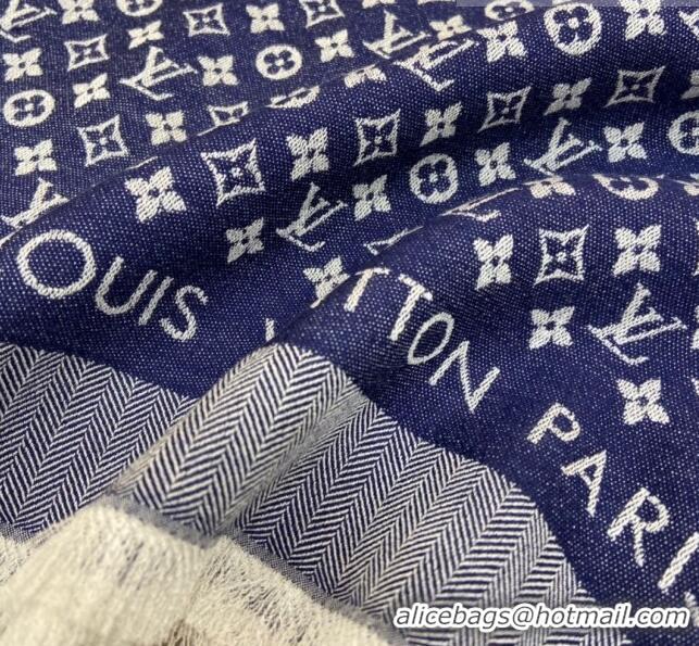 Hot Sell Cheap Louis Vuitton Wool & Silk Monogram Scarf LV103024 Blue 2023