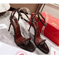 Famous Christian Louboutin So Me Patent Leather High Heel Sandals 10cm Burgundy 032042