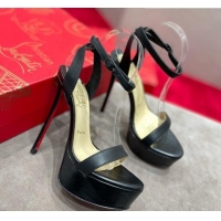 Top Design Christian Louboutin Loubi Queen Alta Nappa Leather High Heel Platform Sandals 15cm Black 032044