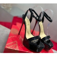 Good Product Christian Louboutin Loubi Queen Alta Patent Leather High Heel Platform Sandals 15cm Black 032045