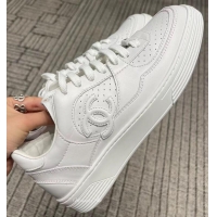 ​New Style Chanel Calfskin Womens Low-Top CC Sneakers CH8760 White