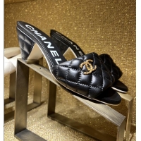 ​Promotional Chanel REV Lambskin Quilted CC Gold Logo Cone Heel Mule Slide Sandal CH8971 Black