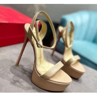 Shop Duplicate Christian Louboutin Loubi Queen Alta Nappa Leather High Heel Platform Sandals 15cm Nude 032046