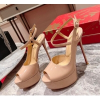 Good Looking Christian Louboutin Jenlove Patent Leather High Heel Open Toe Platform Pumps 15cm Nude 0321001