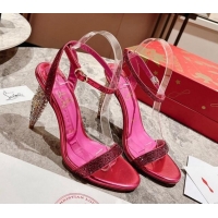 Charming Christian Louboutin Lipstrass Queen Patent Leather Pumps 10cm with Crystals Pink 321004