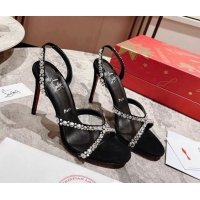 Low Price Christian Louboutin Emilie Crystals High Heel Sandals 10cm Black 321007