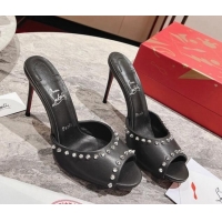 Shop Duplicate Christian Louboutin Me Dolly Spike High Heel Slide Sandals 10cm in Black Nappa Leather 321010