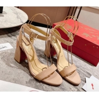 Best Product Christian Louboutin Miss Sabina Heel Sandals 8.5cm in Nude Patent Leather 321014