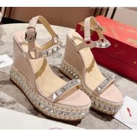 Top Design Christian Louboutin Pyraclou Espadrilles Wedge Sandals 12cm Nude 420040