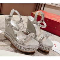 Unique Style Christian Louboutin Pyraclou Espadrilles Wedge Sandals 12cm Silver 420042