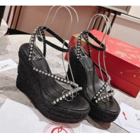 Durable Christian Mafaldina Zeppa Platform Sandals 12cm in Black Leather and Spikes 420043