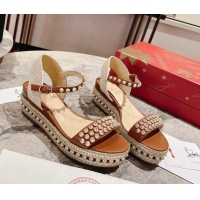 Lower Price Christian Madmonica Espadrilles Sandals 6cm in Brown Leather and Spikes 420047