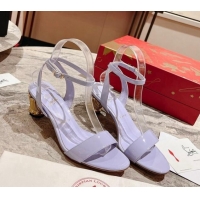 Best Grade Christian Louboutin Lipsita Queen Heel Sandals 5.5cm in Patent Leather Skylight Purple 425098