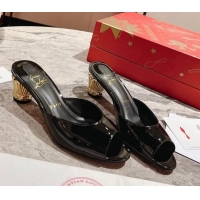 Crafted Christian Louboutin Lipsita Heel Slide Sandals 5.5cm in Black Patent Leather 425103