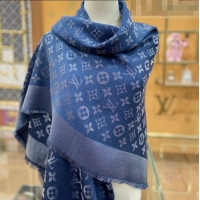 New Design Louis Vuitton Shiny Silver Monogram Scarf 142x142cm LV09281 Dark Denim Blue 2023