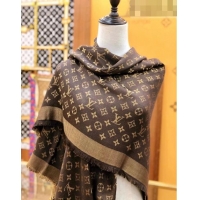 Shop Grade Louis Vuitton Shiny Gold Monogram Scarf 142x142cm LV09281 Coffee Brown 2023