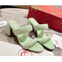 Top Grade Christian Louboutin Inflama Sab Heel Slide Sandals 8.5cm in Green Nappa Leather 425105