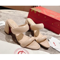 Best Price Christian Louboutin Inflama Sab Heel Slide Sandals 8.5cm in Beige Nappa Leather 25106