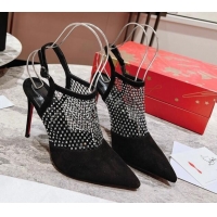 Lower Price Christian Louboutin Plougesta Pump Strass 10cm in Mesh and Black Suede 620001