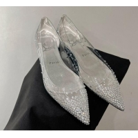 Good Product Christian Louboutin Degrastrass Pvc Ballet Flat with Crystals Allover Silver CL08211