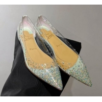 Durable Christian Louboutin Degrastrass Pvc Ballet Flat with Crystals Allover CL08211 Light Green