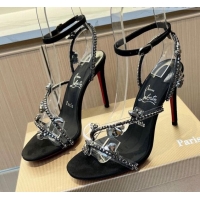 Luxurious Christian Louboutin Joli Queen High Heel Sandals 10cm in PVC and Crystals Black 915030