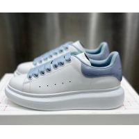 Hot Style Alexander McQueen Oversized Sneakers in Silky Calfskin with Shiny Heel Tab Dusty Blue 110276