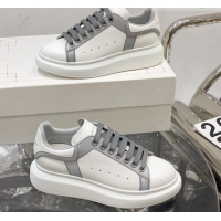 Sumptuous Alexander McQueen Oversized Sneakers in Silky Calfskin White/Grey 110279