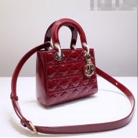 Super Quality Dior Small Lady Dior Bag in Patent Leather CD2802 Burgundy 2023