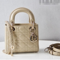 Top Quality Dior Mini Lady Dior Bag in Patent Leather CD2808 Beige 2023 (Two Straps)