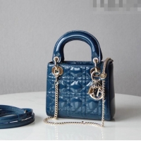 Buy Cheap Dior Mini Lady Dior Bag in Patent Leather CD2808 Blue 2023 (Two Straps)