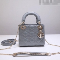 Super Quality Dior Mini Lady Dior Bag in Patent Leather CD2808 Grey 2023 (Two Straps)