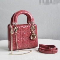 Shop Best Dior Mini Lady Dior Bag in Patent Leather CD2808 Pink 2023 (Two Straps)