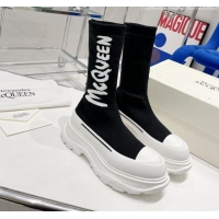 Grade Quality Alexander McQueen Graffiti Knit Tread Slick Boot Black/White 110283