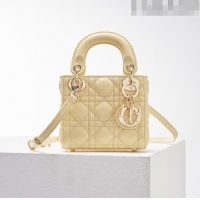 Luxurious Dior Micro Lady Dior Bag in Cannage Lambskin CD2821 Yellow 2023