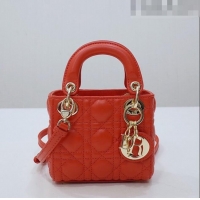 Pretty Style Dior Micro Lady Dior Bag in Cannage Lambskin CD2821 Orange 2023