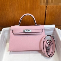 Buy Cheap Hermes Mini Kelly II Handbag 19cm in Epsom Leather 3Q H20 Pink/Silver 2023(Half-handmade)