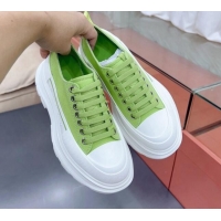 Expensive Alexander McQueen Tread Slick Canvas Lace Up Sneakers White/Green 013037