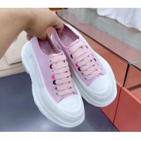 Comfortable Alexander McQueen Tread Slick Canvas Lace Up Sneakers White/Pink 3013039